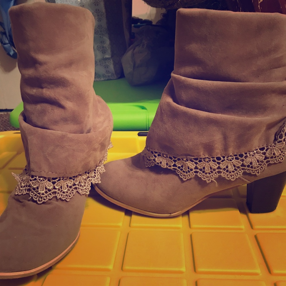 Lace fringe heel booties us size 10 Fit like 9.5